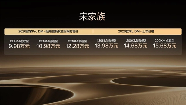 2026款宋LDM-i正式上市，起售价9.98万，纯电续航最高可达200km，云辇C为全系标配