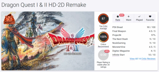 《勇者斗恶龙1+2HD-2D重制版》OC站87分！媒体盛赞精美画面与出色配乐