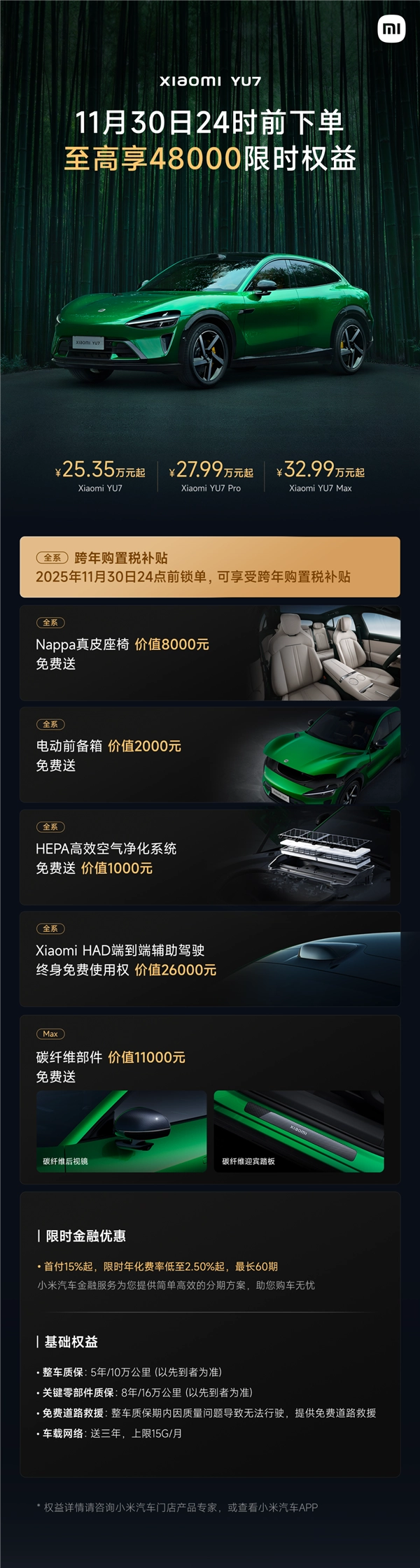 11月购车别错过!小米汽车权益3图汇总,限时优惠高达49000元