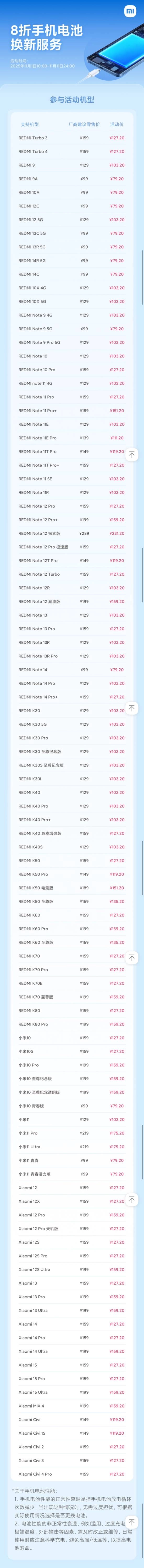 小米79元换电池惊喜回归：多达99款机型，堪称史上之最