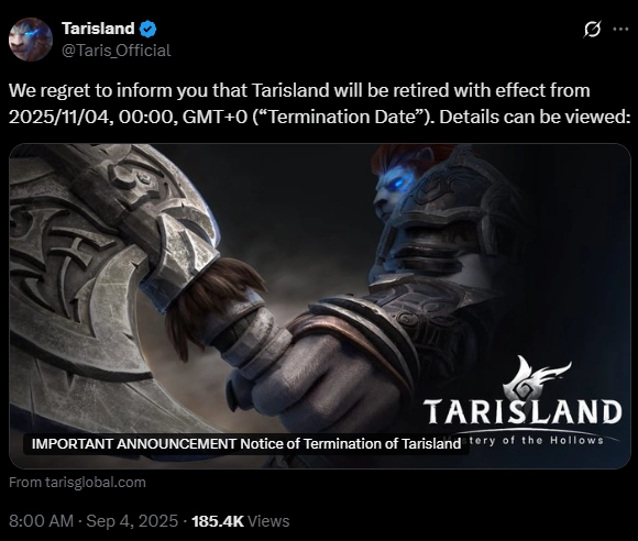 腾讯《塔瑞斯世界》国际服对标《魔兽世界》，上线刚满1年，今日宣告停服