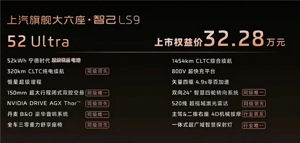上汽智己旗舰车型LS9正式上市，32.28万起售，其行业首创的车内自带地暖配置成为一大亮点！