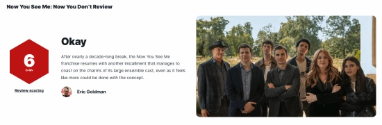 《惊天魔盗团3》IGN评分6分：一部勉强达到及格线的爆米花电影