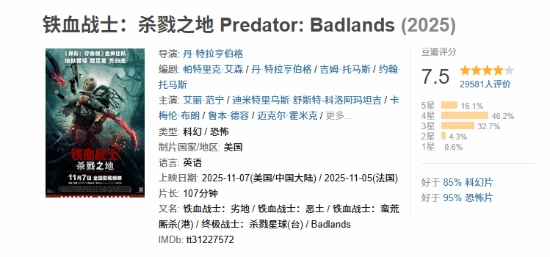 《铁血战士：杀戮之地》豆瓣评分7.5：主打一个爽字！