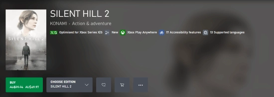 澳洲Xbox平台《寂静岭2重制版》首发享五折优惠！