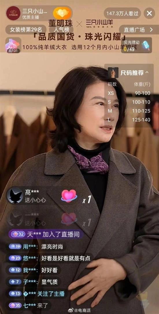 71岁的董明珠出现在直播间带货大衣，网友评价：气质出众但1.5万的价格太贵了