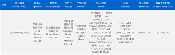 天玑9500加持!荣耀Magic8Mini小屏旗舰完成入网