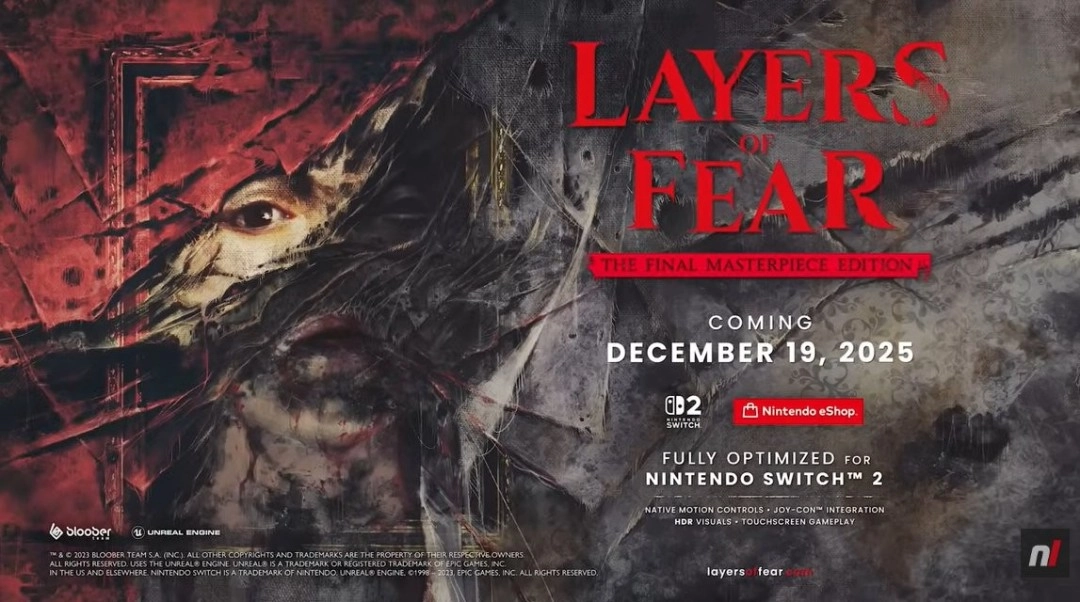 《层层恐惧：最终杰出版》将于12月19日登陆Switch2平台，该版本收录了游戏的1代、2代作品以及全部DLC内容