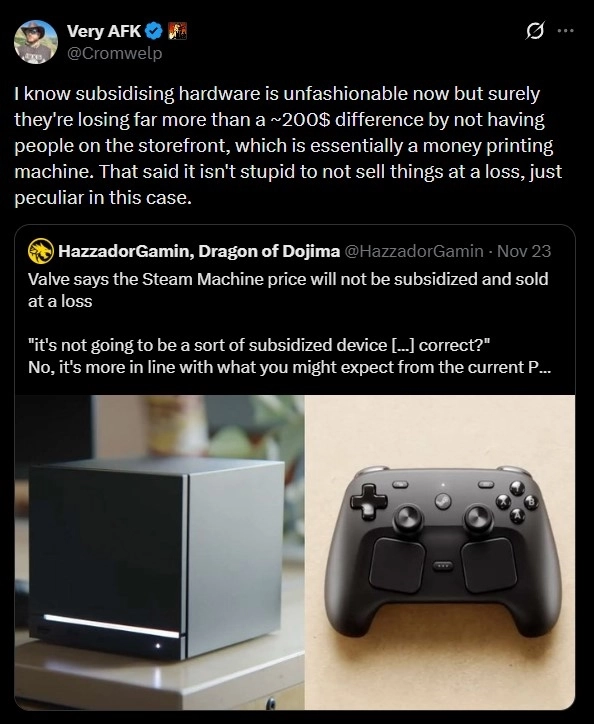 游戏开发公司呼吁V社采用赔本赚吆喝的经营策略