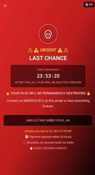 若24小时内未交付钱款将删除文件！一款新型安卓勒索软件在网络中肆虐