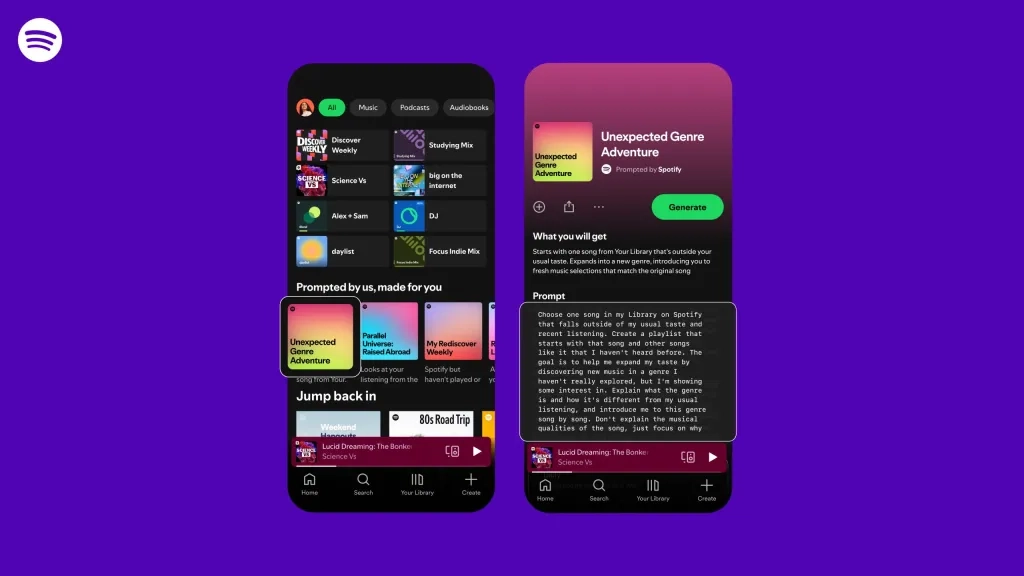 Spotify对更多个性化且由AI驱动的“提示播放列表”展开测试