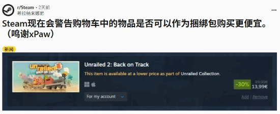 Steam更新暖心功能：玩家买游戏时能享受省钱福利