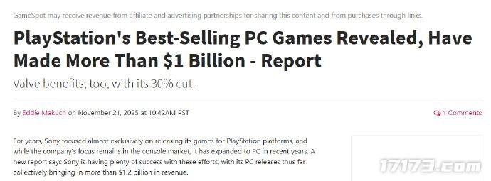 索尼旗下PC游戏在Steam平台收入突破15亿美元，《绝地潜兵2》以1270万份的销量位居榜首