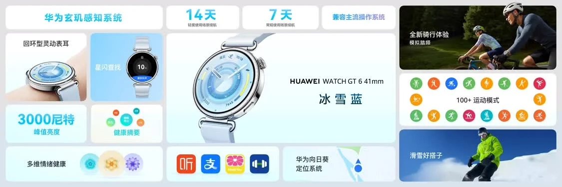 华为WATCHGT6推出冰雪蓝新配色，滑雪模式实现精准升级，定价1488元