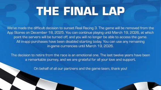 十二年运营画上句点！EA正式官宣《真实赛车3》明年停服