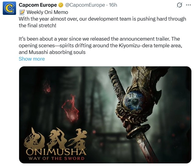 《鬼武者：剑之道》的开发工作已步入最终阶段，多款预告片正在筹备当中