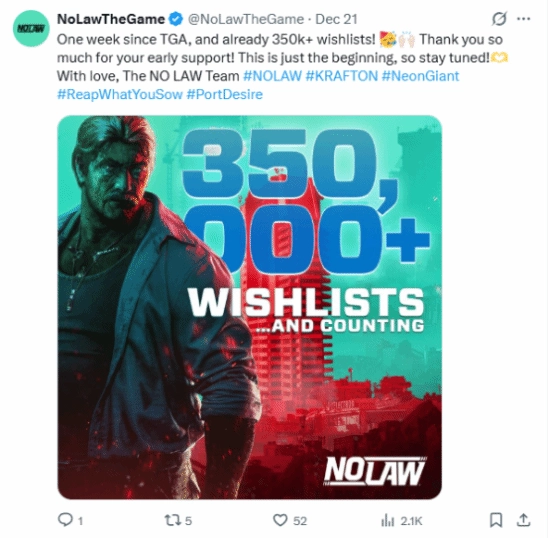 《NOLAW》在Steam平台的愿望单已超30万！这款3A开放世界作品引发广泛期待
