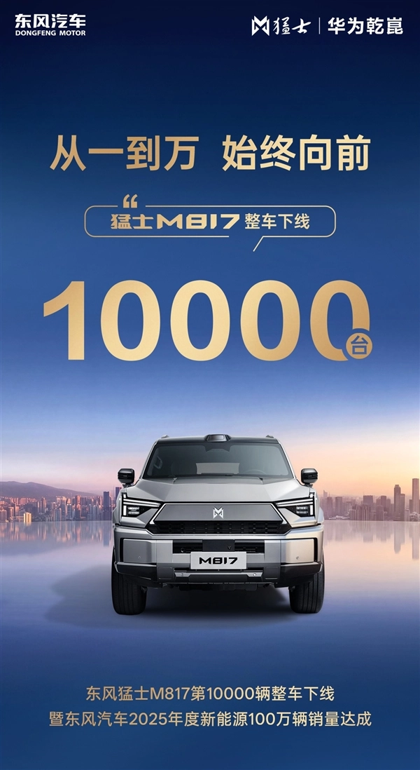 第10000辆猛士M817量产下线,东风新能源达成百万年销量目标