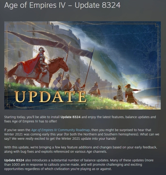 《帝国时代4》2021年冬季更新包已在Steam与微软平台同步上线