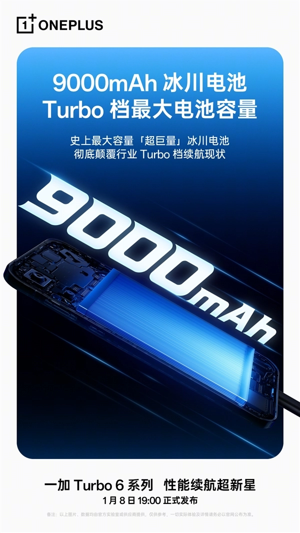 一加Turbo 6/6V全系内置9000mAh电池！打造行业顶级Turbo模式续航表现