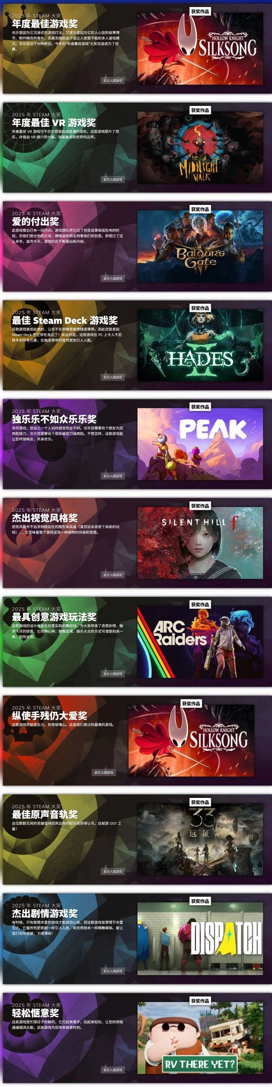 2025年Steam大奖各奖项归属尘埃落定，《丝之歌》荣获年度最佳这一重磅奖项