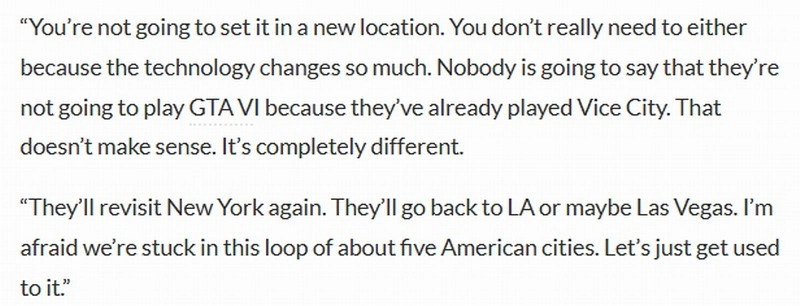 前R星技术总监又一次强调《GTA》不会选择美国城市以外的地点作为舞台