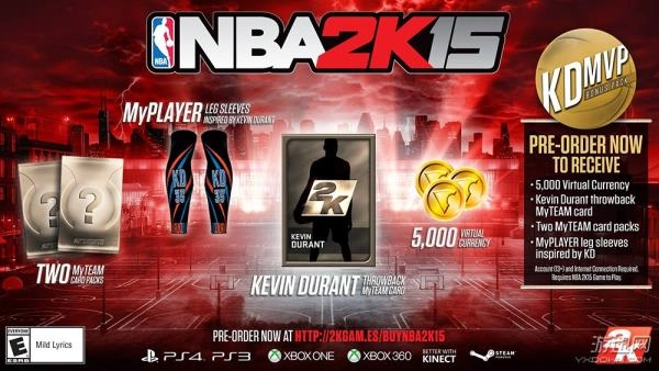 NBA2K15预购专属福利信息附赠杜兰特周边产品