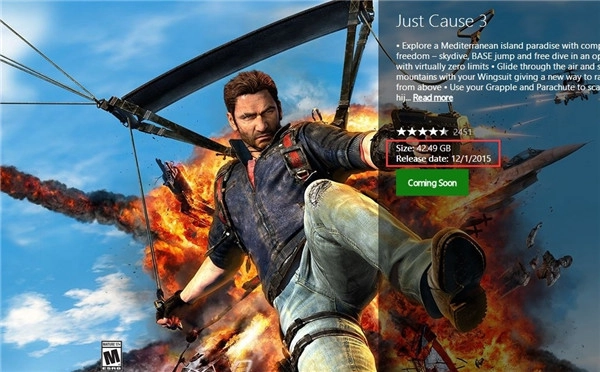 《正当防卫3》将于12月1日正式发售，其XboxOne版本的容量达到了42.49GB之多