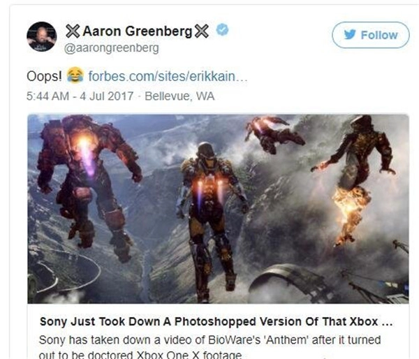 索尼《圣歌》PS4视频实为盗用！微软高管回应：哎哟