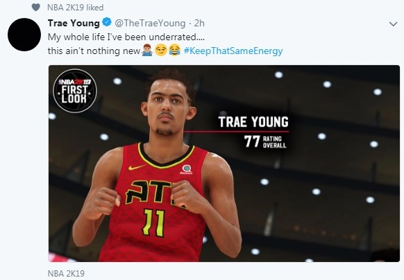 《NBA2K19》特雷杨能力值正式公布，本人自嘲惨遭低估