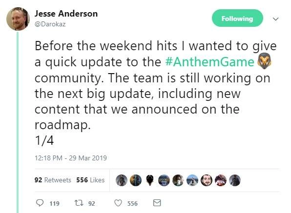 《圣歌》正在推进大型更新的制作，小型修复更新或许下周就能上线