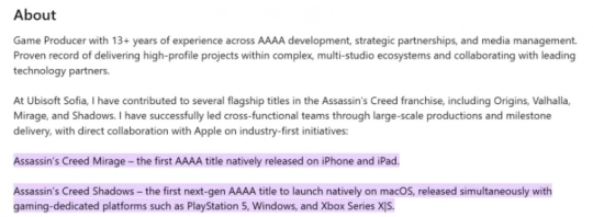 据曝料，育碧内部已将两款《刺客信条》定位为4A级别游戏！