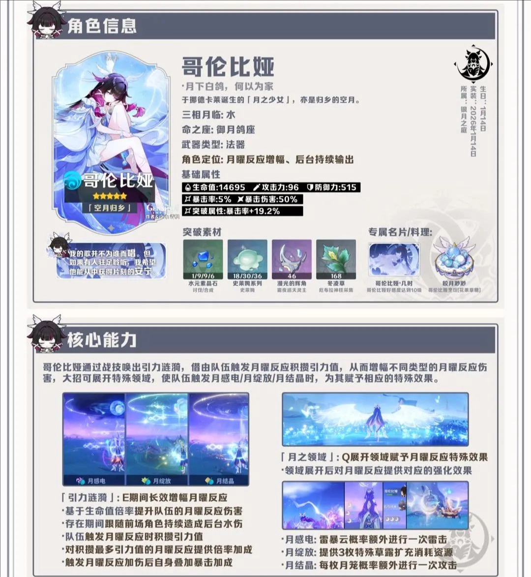 关于原神角色哥伦比娅核心机制的解析