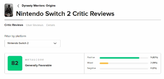 NS2版《真三国无双：起源》M站评分82分：同屏人数突破上限，30帧运行依旧流畅