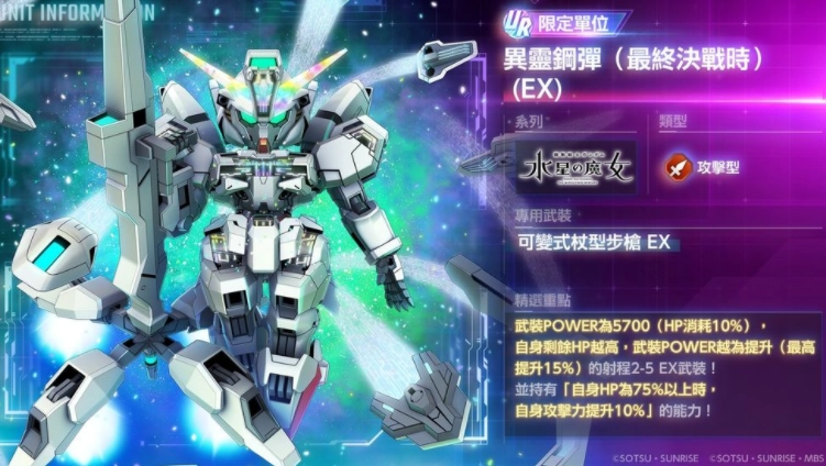 《SD钢弹G世代永恒》公布「异灵钢弹(最终决战时)(EX)」、UR「苏莱塔‧墨丘利」等相关信息