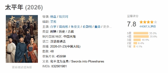 豆瓣评分7.8！《太平年》口碑正式揭晓，揭开乱世“吃人”的残酷真相