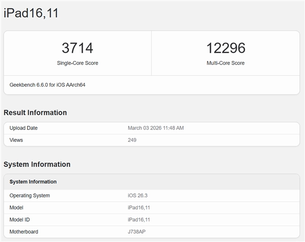 搭载M4芯片的全新iPad Air首测Geekbench，单核性能提升幅度明显