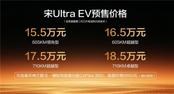 比亚迪全新B级纯电SUV宋Ultra EV预售启动，续航710公里，15.5万起售