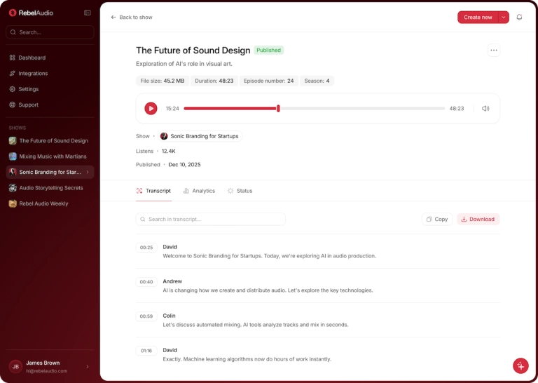 RebelAudio是一款专为初次尝试创作的用户打造的全新AI播客工具