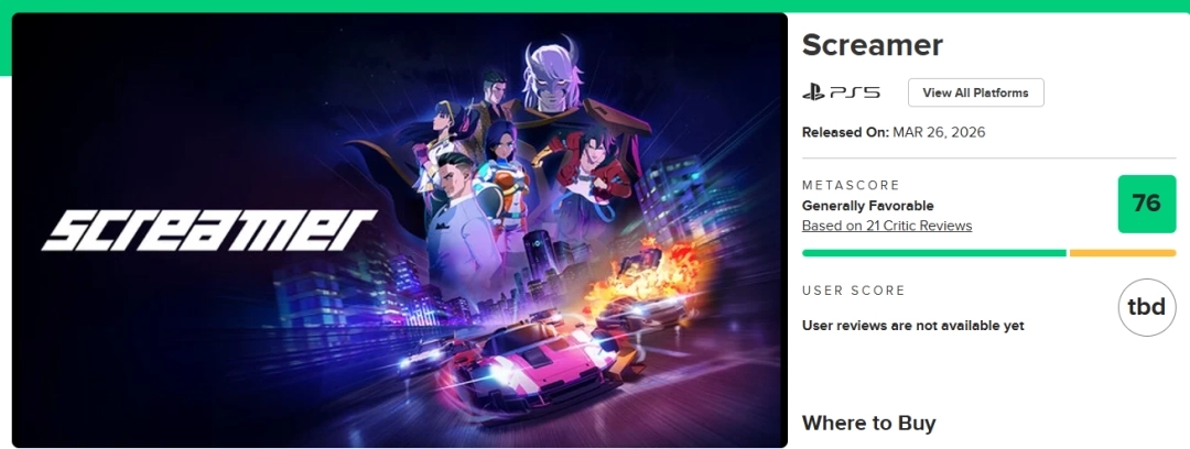 二次元赛车游戏《Screamer》收获IGN8分评价，M站综合评分76分