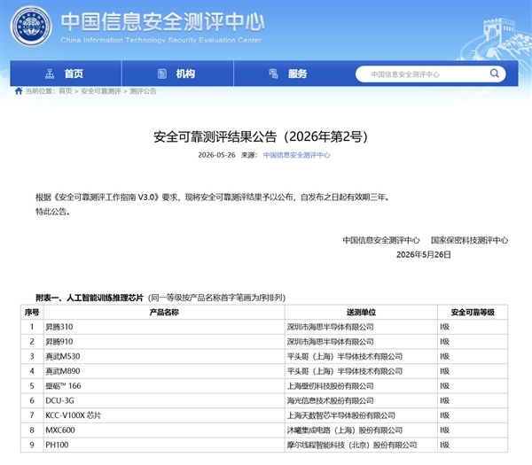 国内AI芯片首次进入安全可靠清单：华为等9款产品在列