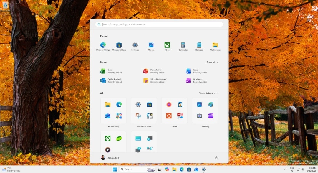 Win11开始菜单进行大幅改造：允许用户关闭任何不想要的内容，实现完全空白的界面
