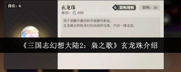 《三国志幻想大陆2：枭之歌》玄龙珠详细说明