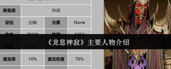 对《龙息神寂》主要人物展开介绍