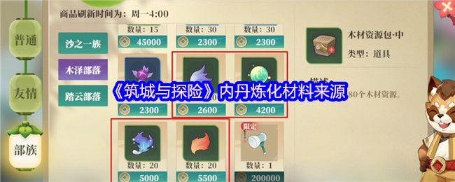 《筑城与探险》内丹炼化所需材料的获取途径
