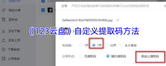 《123云盘》如何设置自定义提取码