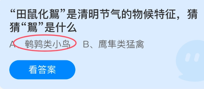清明节气有个物候现象叫田鼠化鴽，你能猜到鴽指的是什么吗？