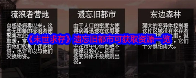 《末世求存》中遗忘旧都市能够获取的资源清单