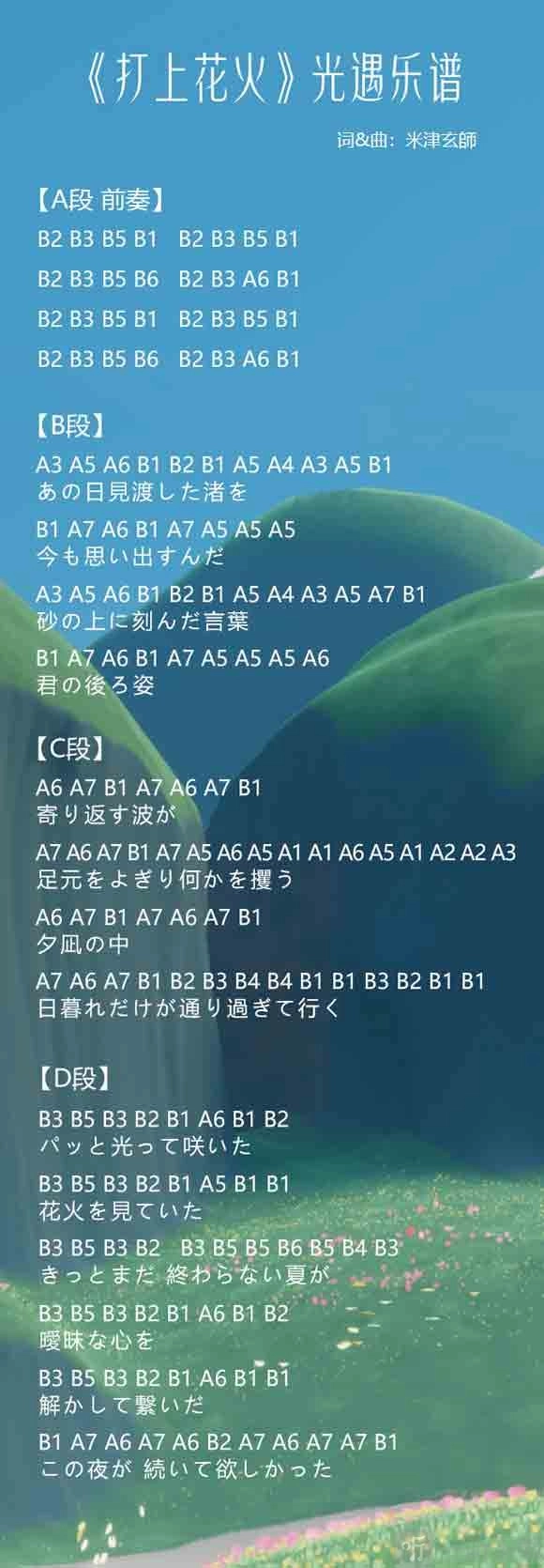 分享光遇打上花火数字谱，光遇简单好听的钢琴竖琴简谱