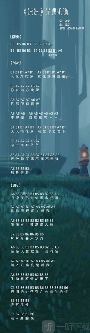 《光遇》凉凉竖琴曲谱教学，《光遇》好听简单数字谱推荐